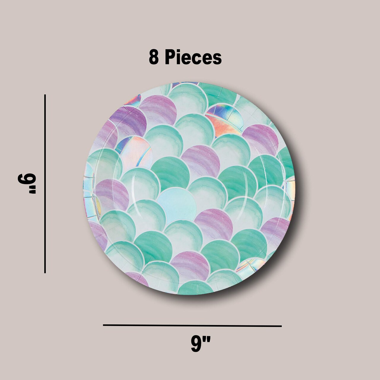 8 Count Mermaid Sparkle Paper Dinner Plates 9" Iridescent Ocean Theme Party Plates for Birthdays & Celebrations